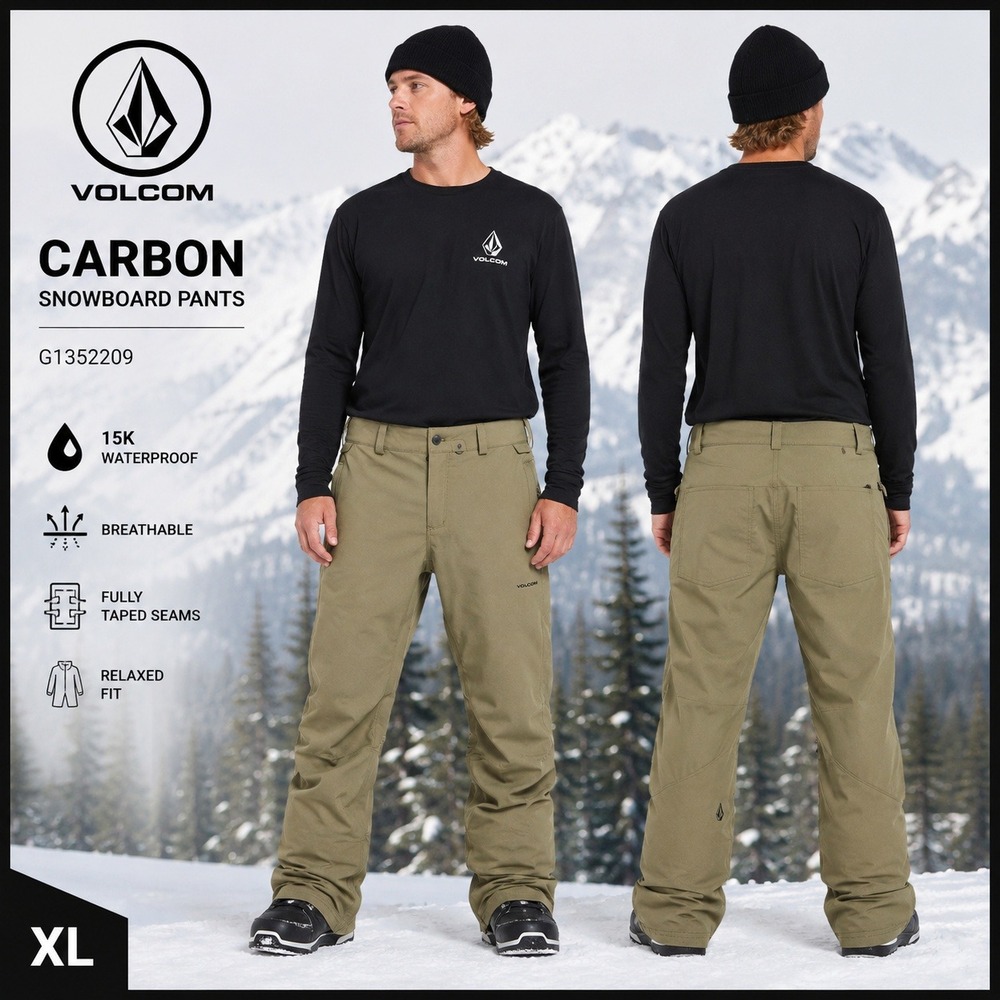 Volcom Carbon Snowboard Pants Mens XL Olive Khaki 15K Waterproof G1352209